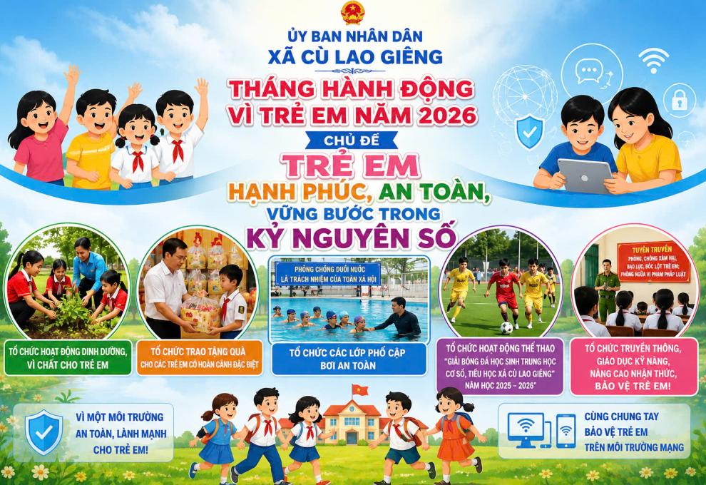 XÃ CÙ LAO GIÊNG TRIỂN KHAI KẾ HOẠCH THỰC HIỆN "THÁNG HÀNH ĐỘNG VÌ TRẺ EM" NĂM 2026